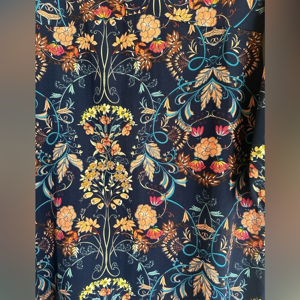 Garden Splendor Navy Blue Floral Print Long Sleeve Midi Dress - Picture 6 of 7